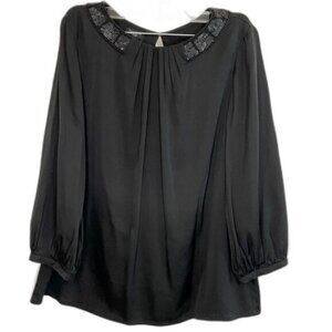 Talbots Women's Black Tunic Blouse with Sequins Neckline - Size 10p